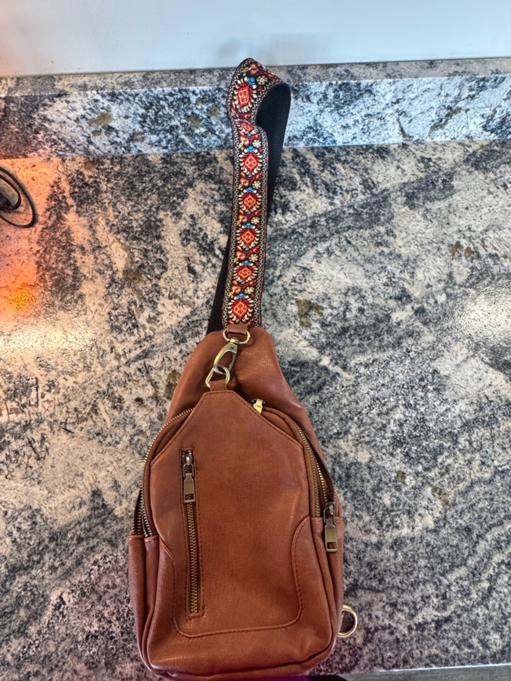 Small Brown Leather Sling Bag with colorful strap - Picture 2 of 4